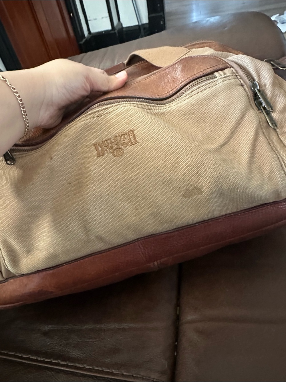 Duluth Trading Co Tan Canvas Duffel with Brown Leather Accents - Picture 9 of 13